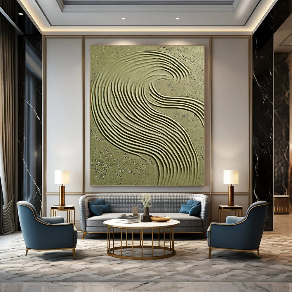 Green Wavy Textured Art Organic Abstract Painting for Nature - Inspired Interiors GAB1404
