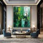 Green Textured Abstract Painting for Eco - Friendly Office Break Rooms HENG012