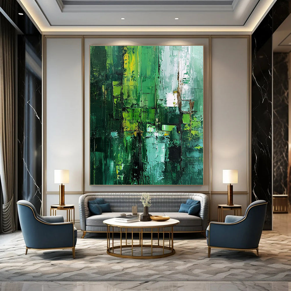 Green Textured Abstract Painting for Eco - Friendly Office Break Rooms HENG012