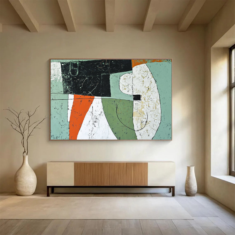 Green and Orange Abstract Shapes with Textured Surfaces Abstract Painting ABS357