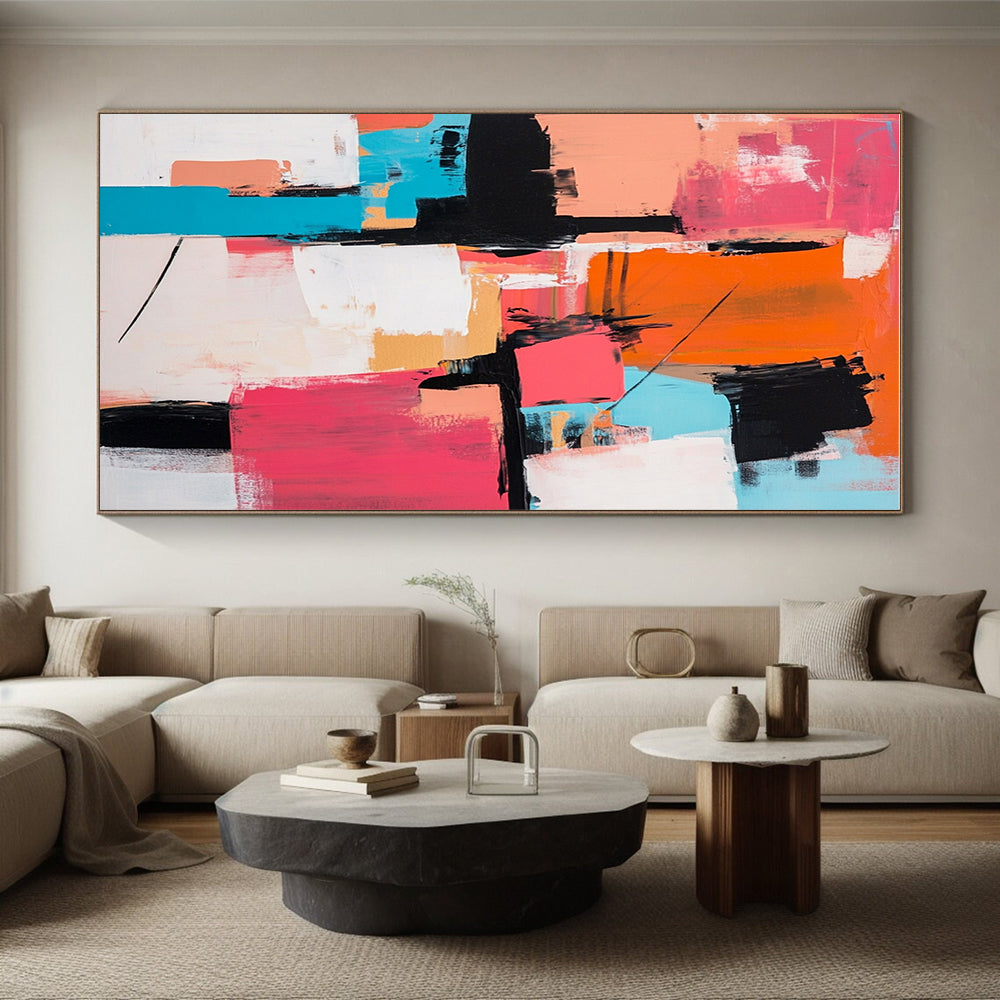 Pink Orange Abstract Blocks Painting with Modern Structure WINK714
