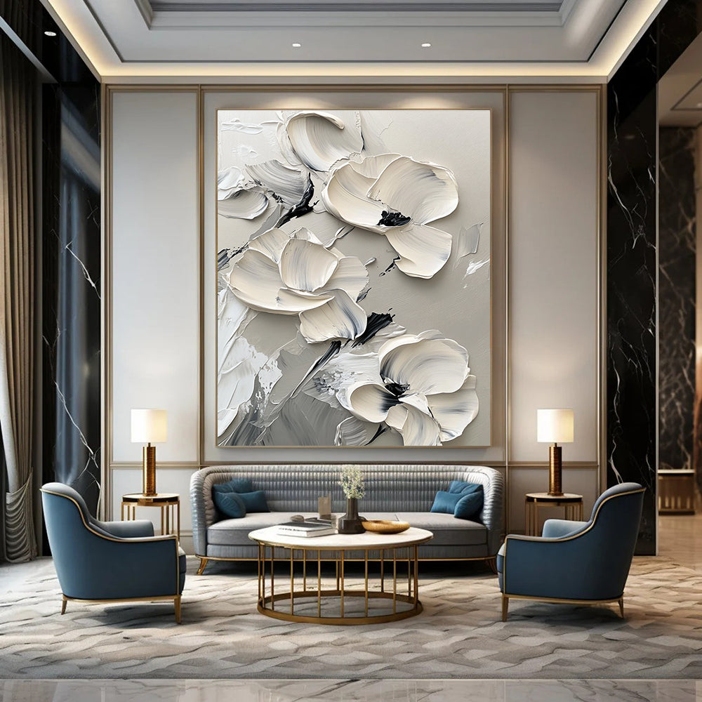 Multi - Flower Relief Abstract Painting for Botanical - Themed Studios GAB1004