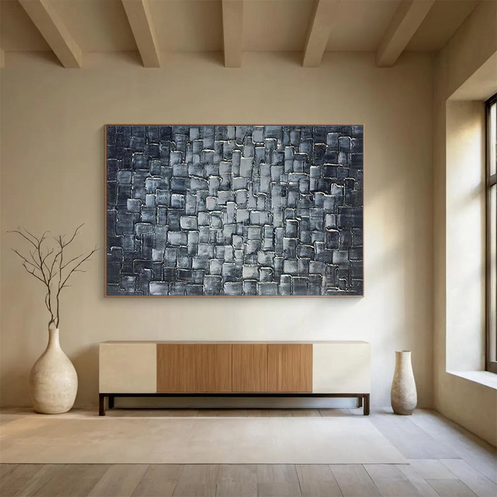 Textured Blue Squares Abstract Painting for Contemporary Art Galleries YHT276