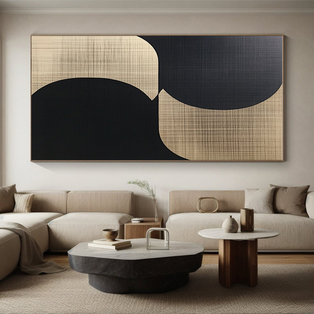 Circular Beige and Black Abstract Painting with Subtle Textures WINK839