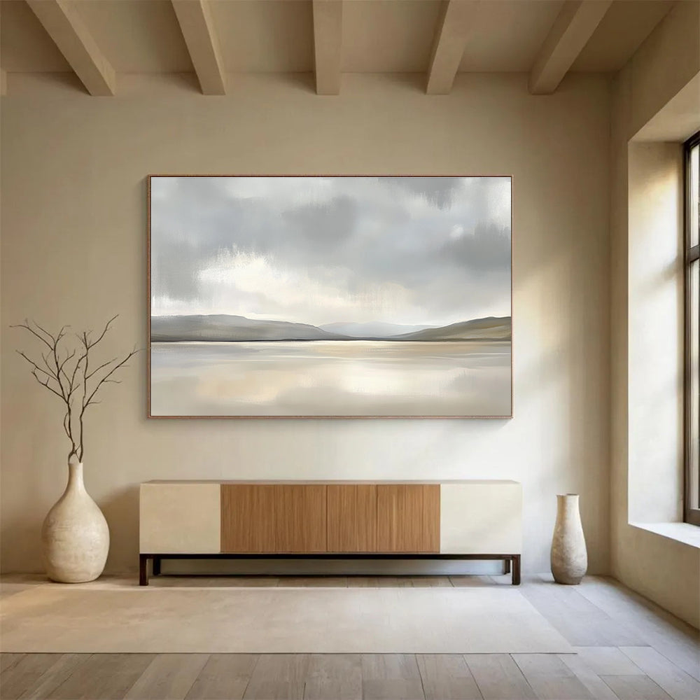 Minimalist Monochrome Lake - Mountain Abstract Painting ABS233