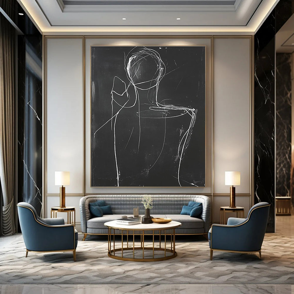 Minimalist Figure Sketch Painting with Expressive Lines GAB0109
