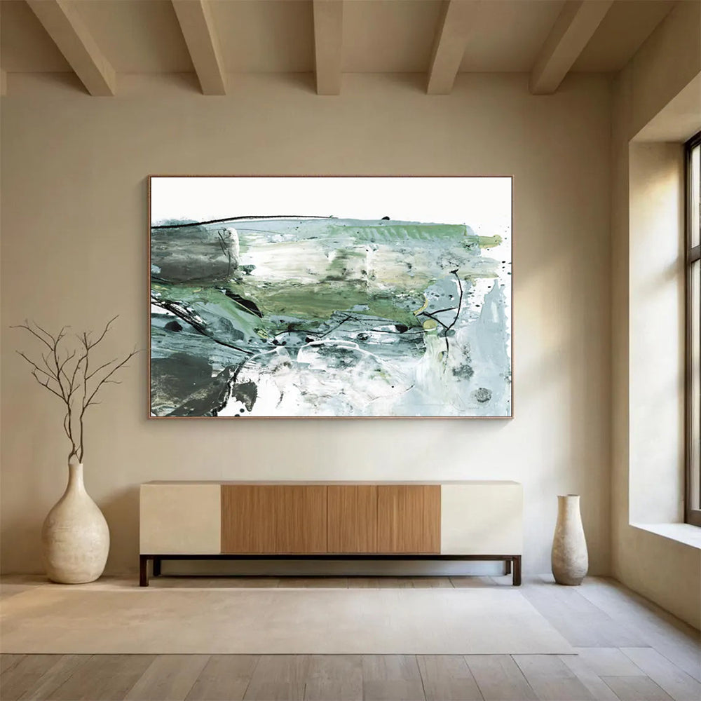 Green - Grey Abstract Painting for Eco - Conscious Spaces YHT139