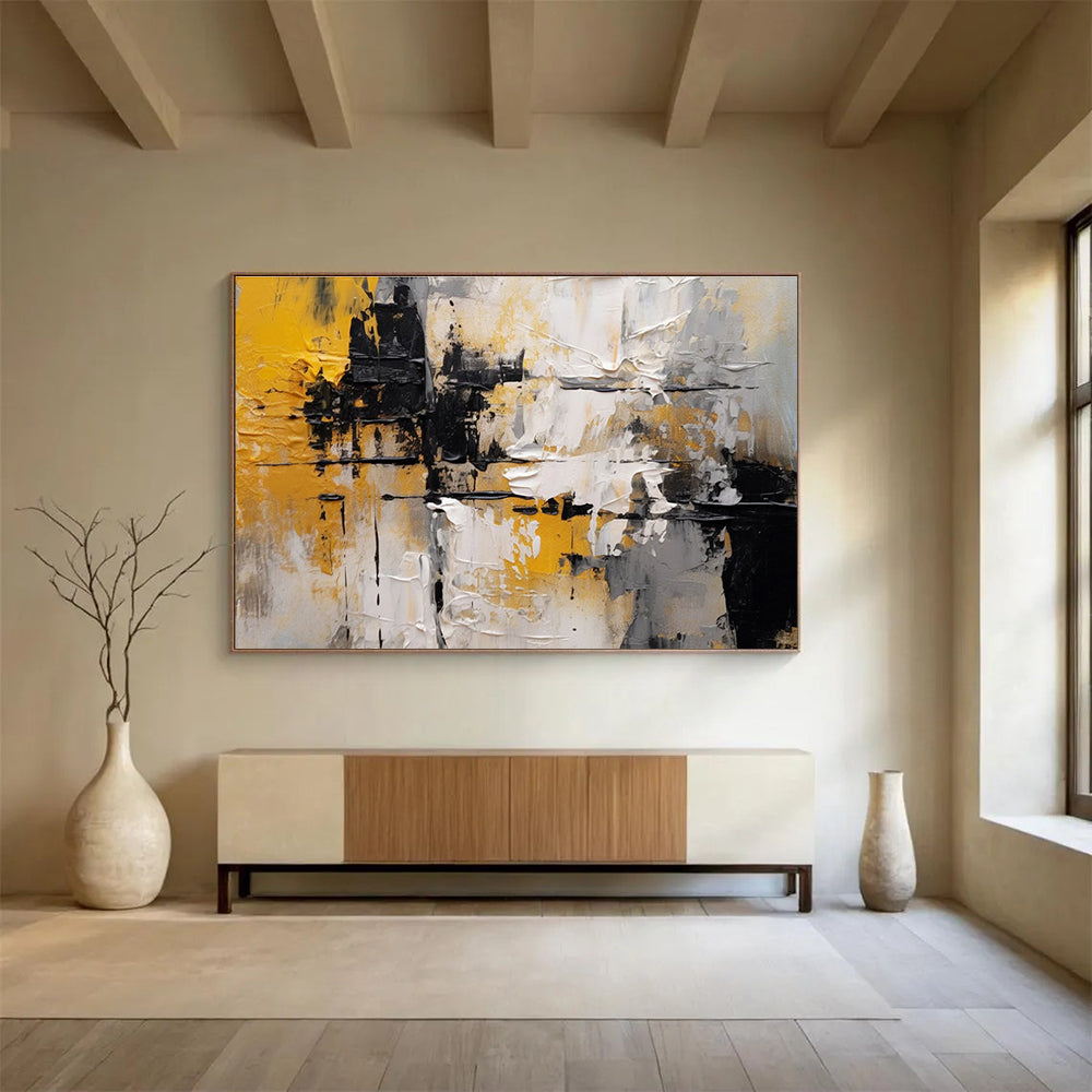 Yellow - Black Abstract Painting for Bold Interiors YHT084