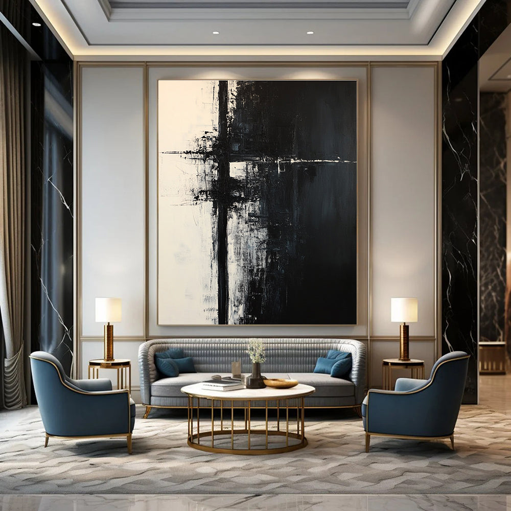 Black and White Cross Abstract Painting for Edgy Office Spaces GAB0837