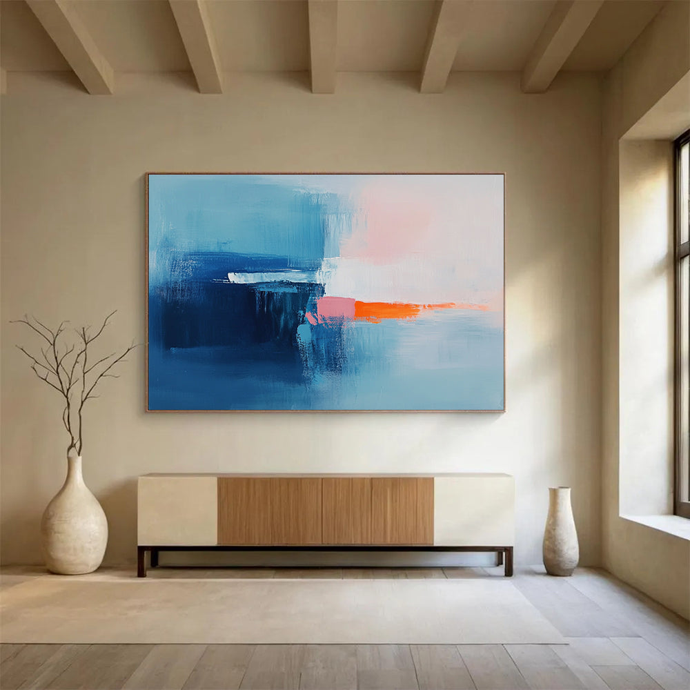 Blue and Pink Abstract Painting with Gentle Color Transitions ABS412