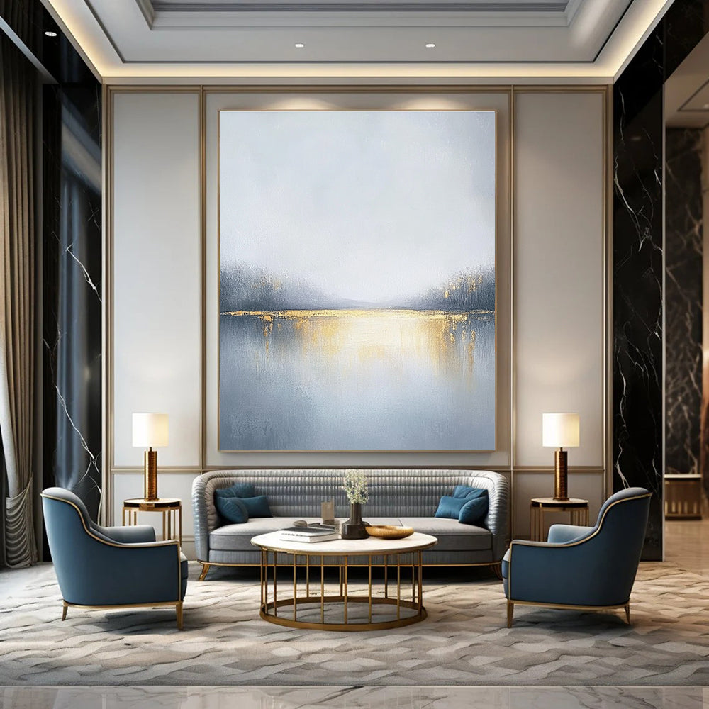 Misty Lake with Gold Abstract Painting for Elegant Retreats GAB0742