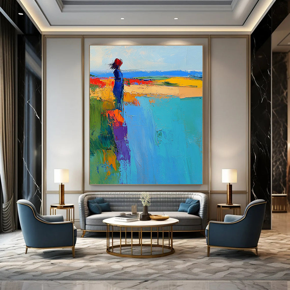 Colorful Figure by the Sea - Vibrant Impressionistic Abstract Art GAB0465