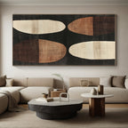 Brown and Black Oval Abstract Painting with Geometric Forms WINK840