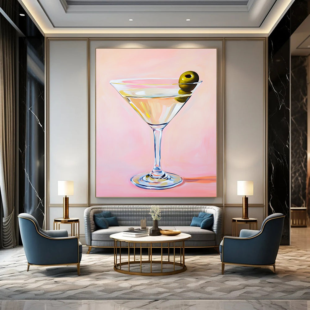 Martini Glass with Olive Chic Abstract Painting for Modern Bars GAB1424
