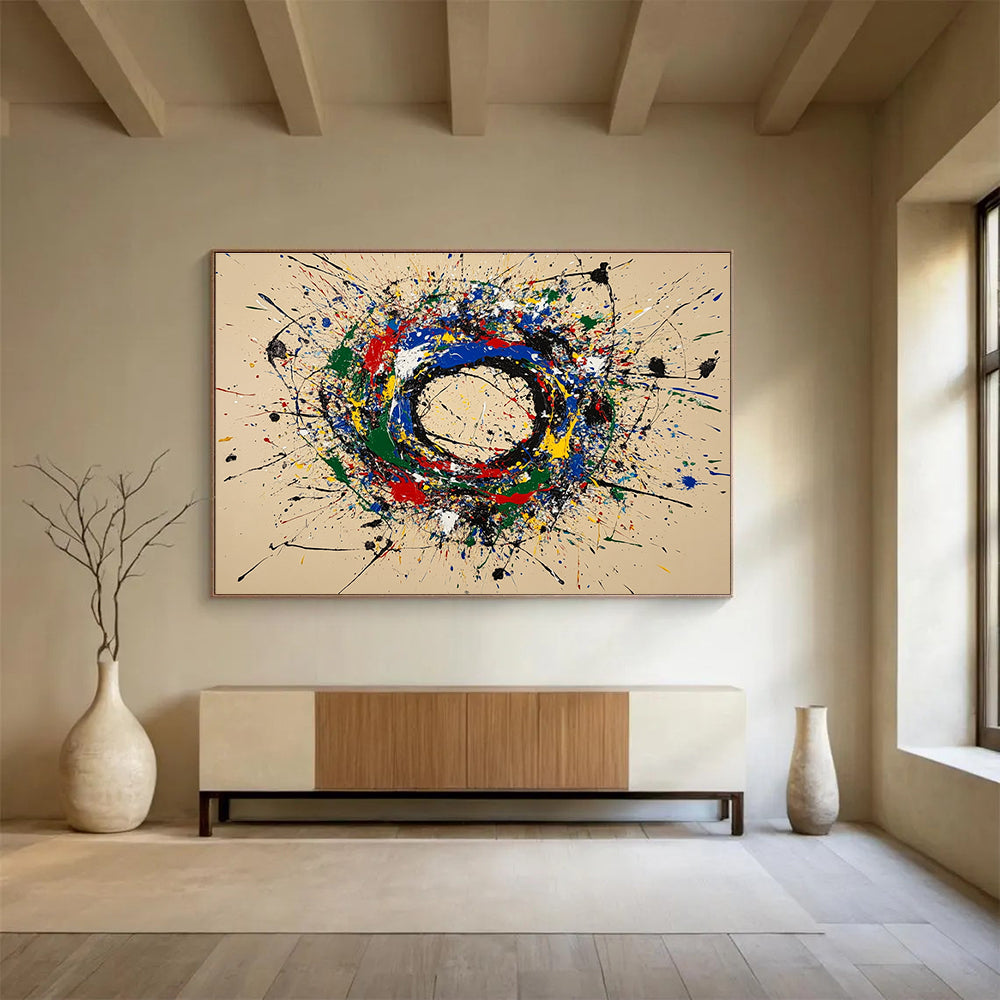 Color Splatter Abstract Circle Painting with Playful, Energetic Chaos ABS489