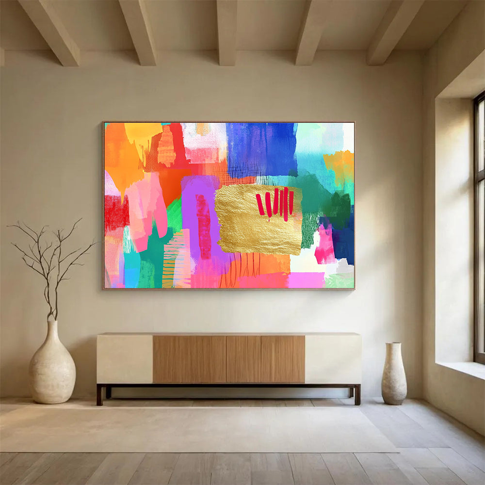 Colorful Gold - Accented Abstract Painting with Vibrant, Playful Energy ABS455