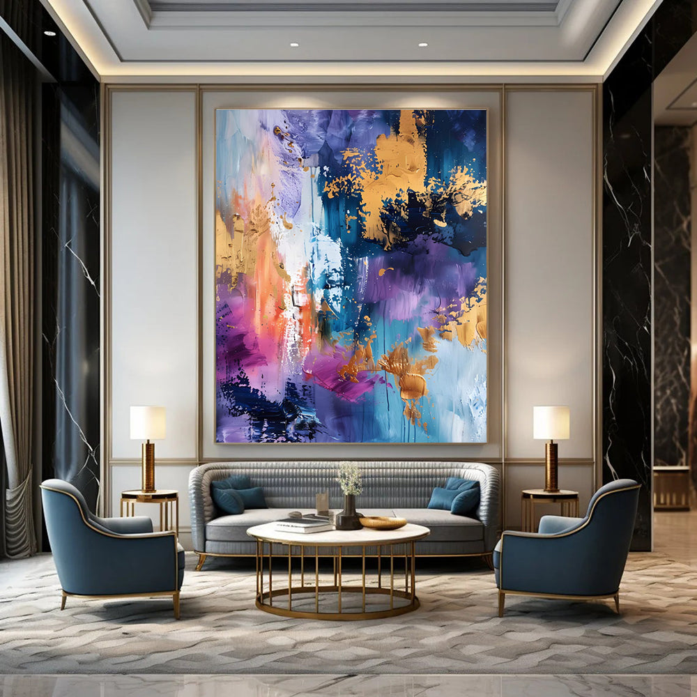 Luxurious Purple - Toned Abstract with Gold Painting for Elegant Spaces HENG282