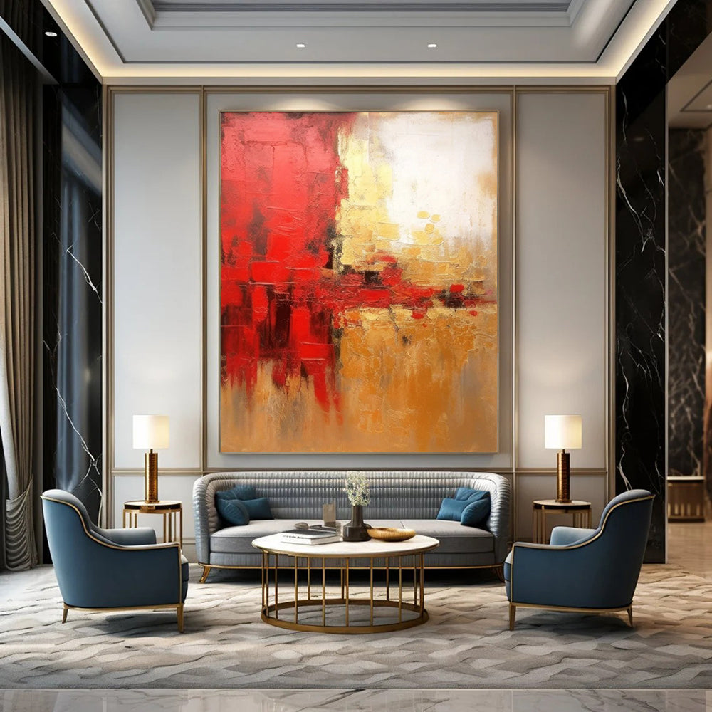 Red and Gold Abstract Painting for Opulent Event Venues HENG069