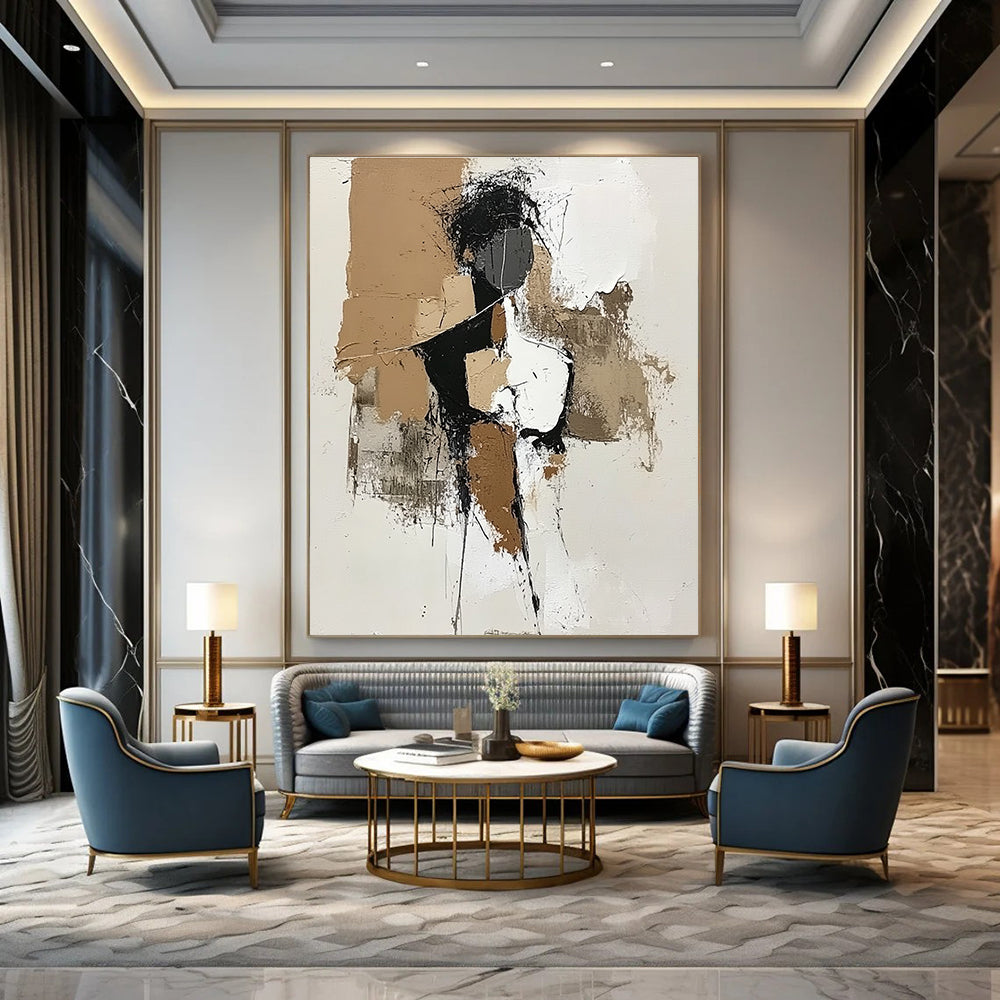 Neutral Tone Figure Abstract Painting for Minimalist Art Studios GAB0852