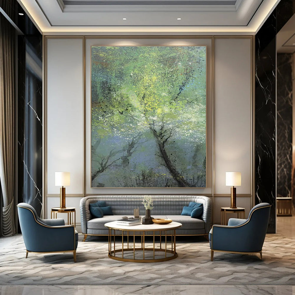 Enchanting Misty Forest Abstract Painting for Serene Spaces HENG247