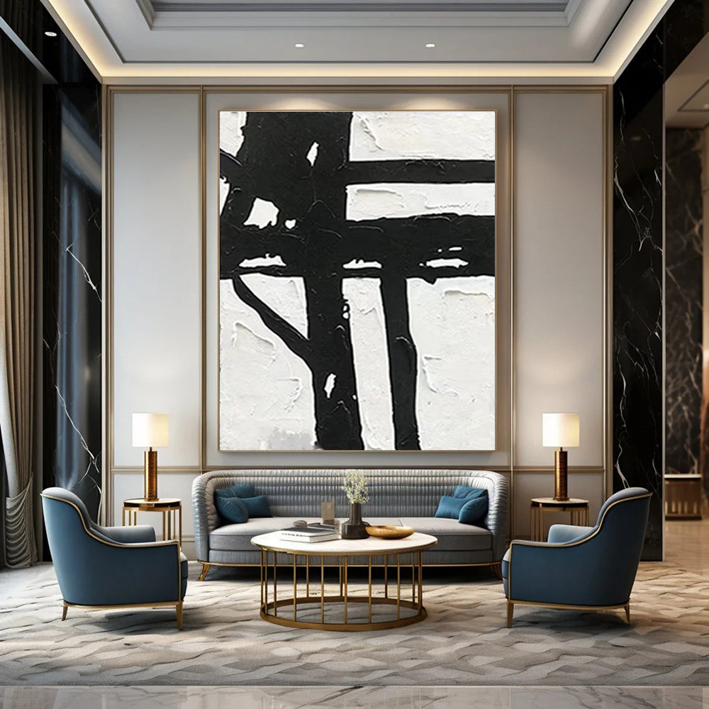 Bold Black - White Abstract Painting for Edgy Urban Interiors HENG148