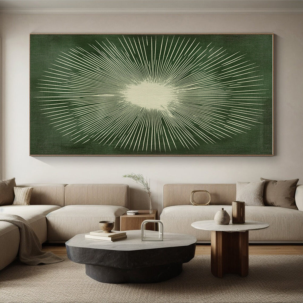 Green Sunburst Design Abstract Painting with Radiant Symmetry WINK267