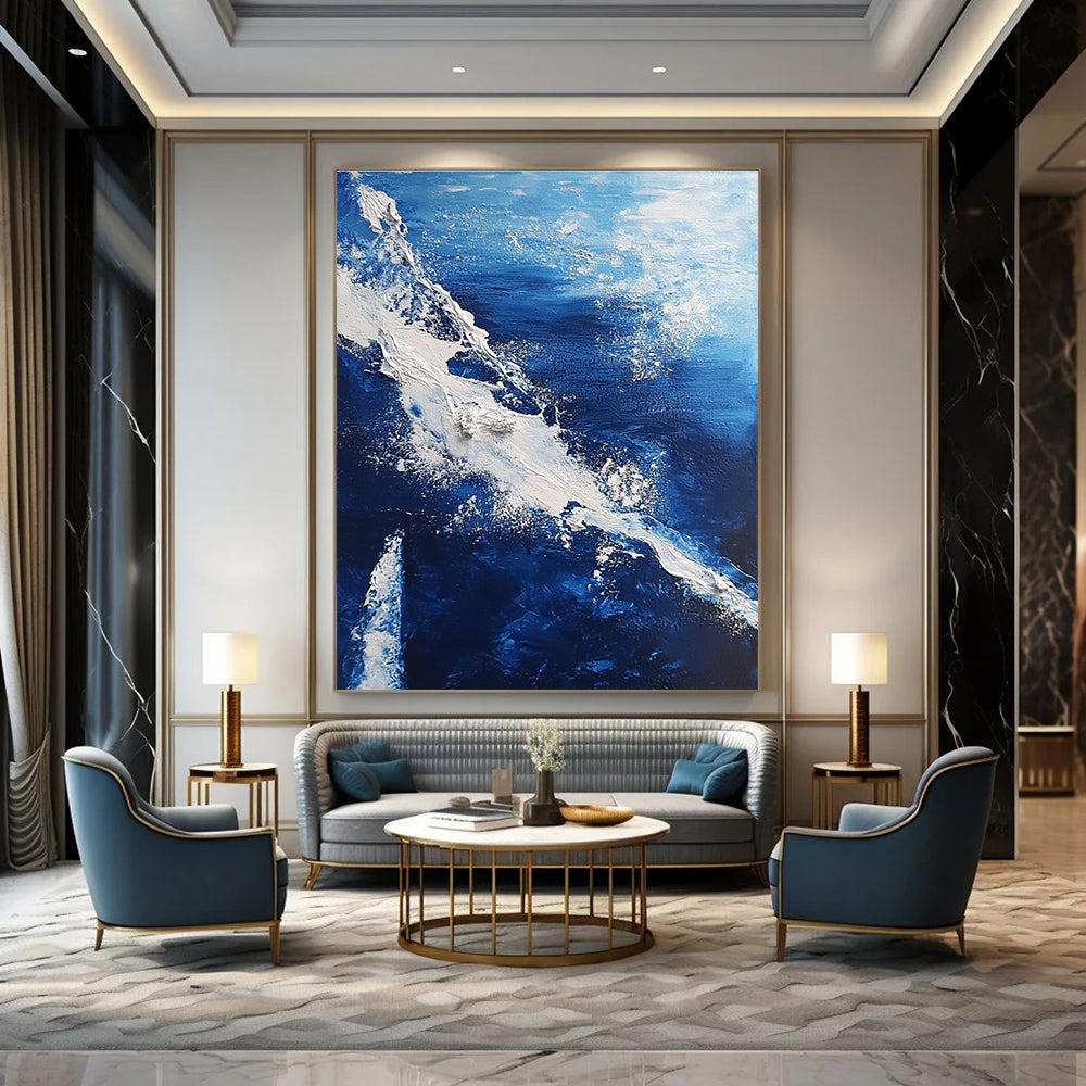 Blue and White Wave Abstract Painting for Coastal - Inspired Living Rooms GAB0802