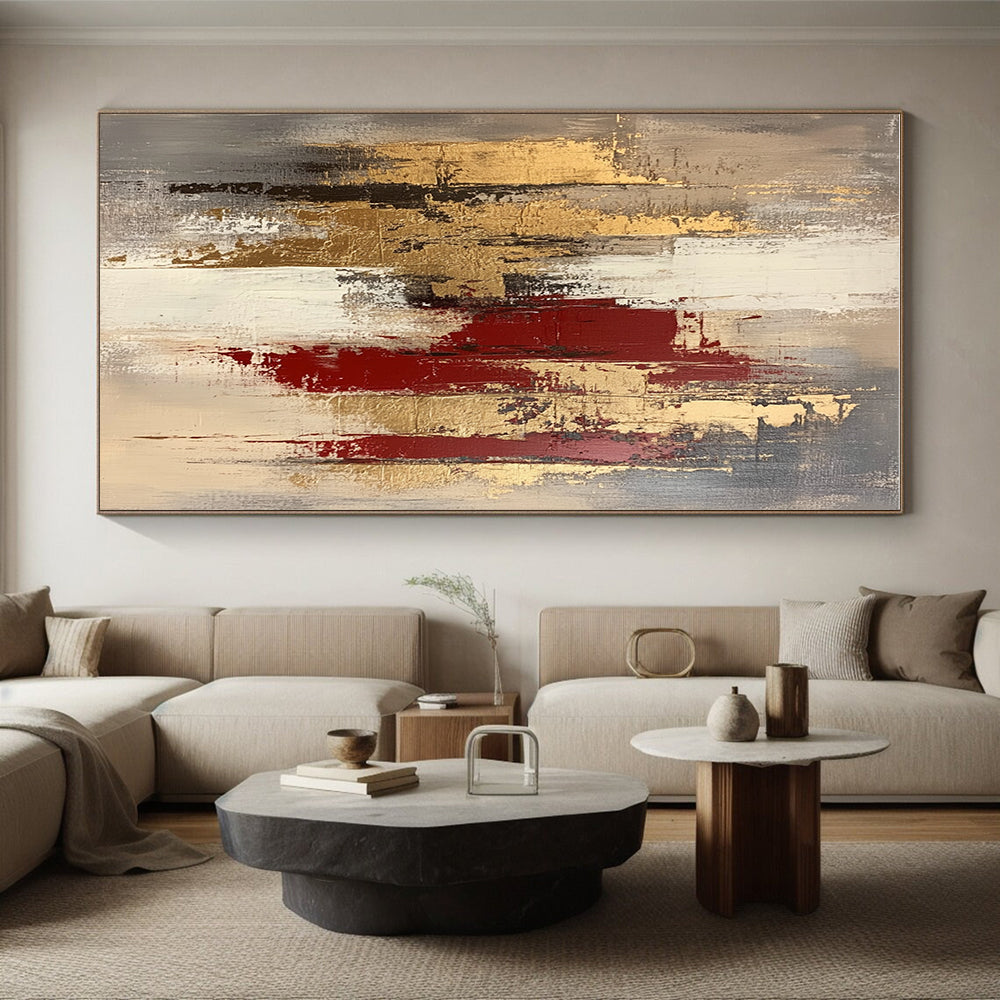 Gray Gold Red Abstract Painting with Rich Contrasts WINK663