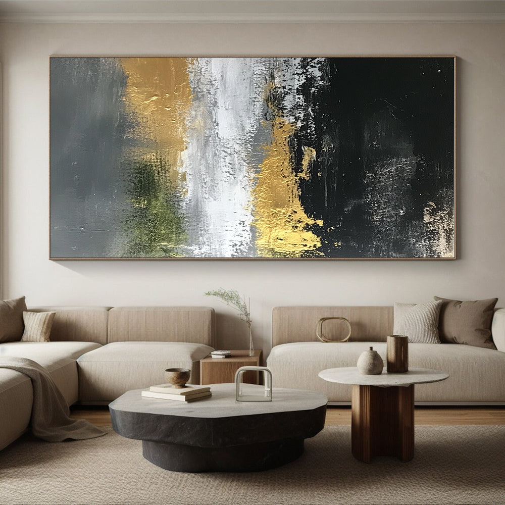 Black, Gold, and Gray Abstract Painting with Luxe Accents WINK248