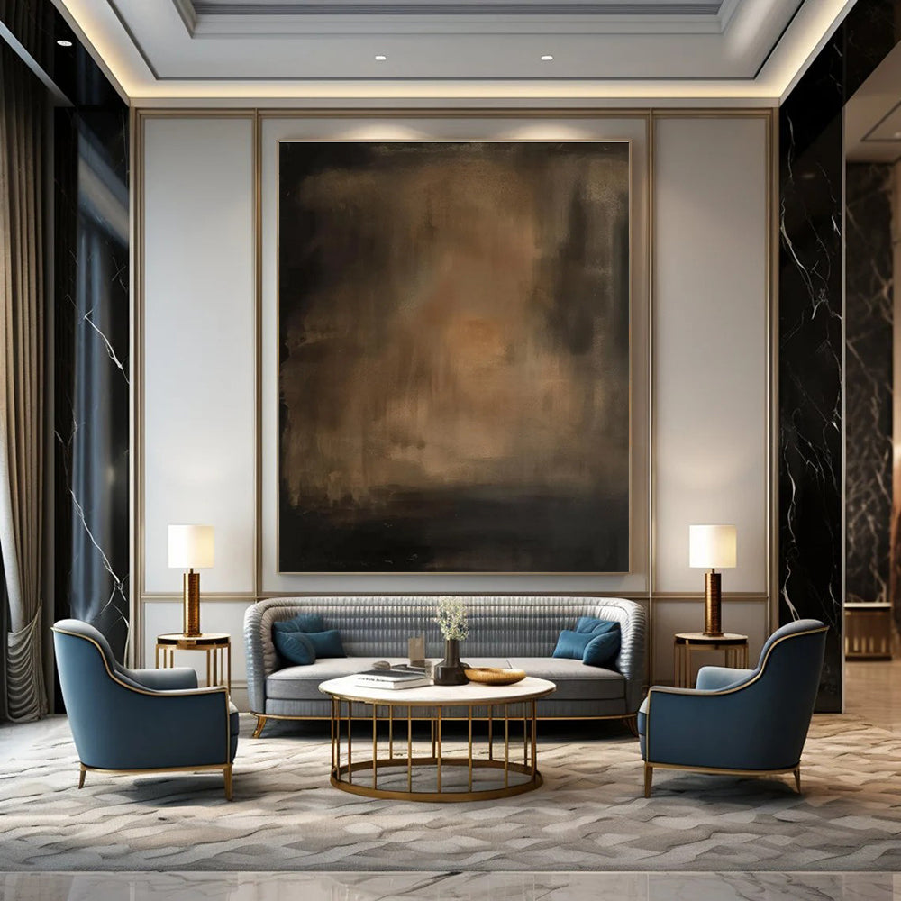 Dark Brown Abstract Painting for Sophisticated Wine Cellars HENG479