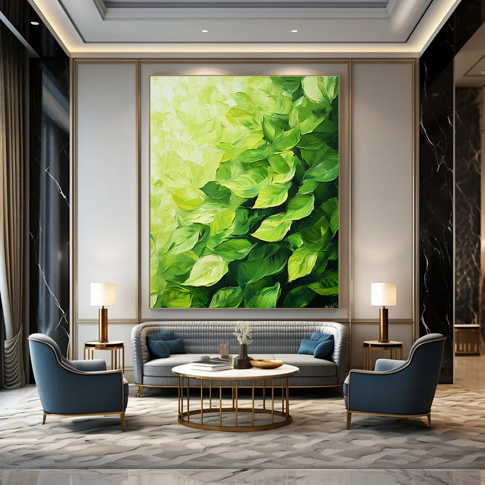 Lush Green Leaf Textures Painting of Vibrant Nature GAB0168