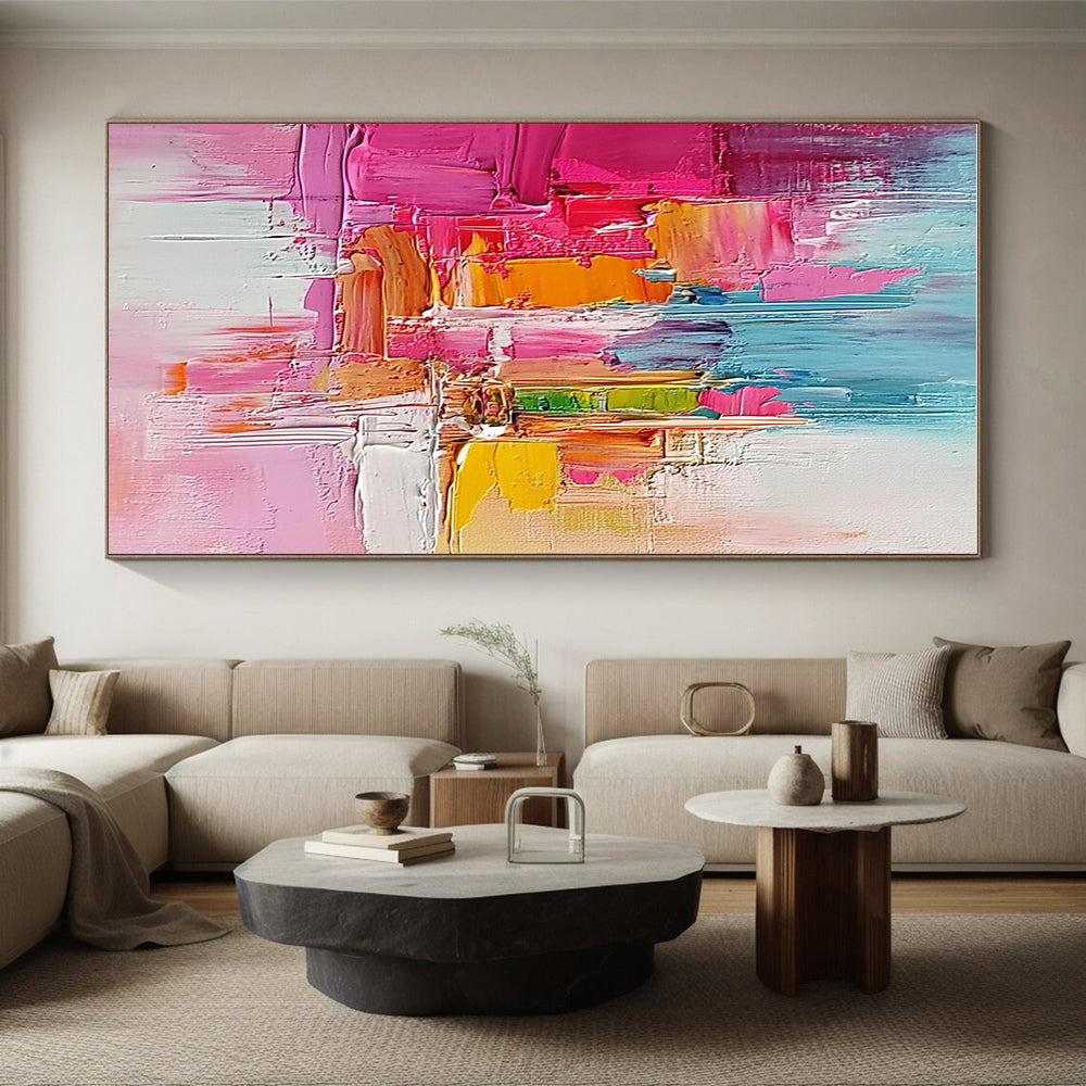 Pink Orange Blue Abstract Painting with Textured Vibrancy WINK519
