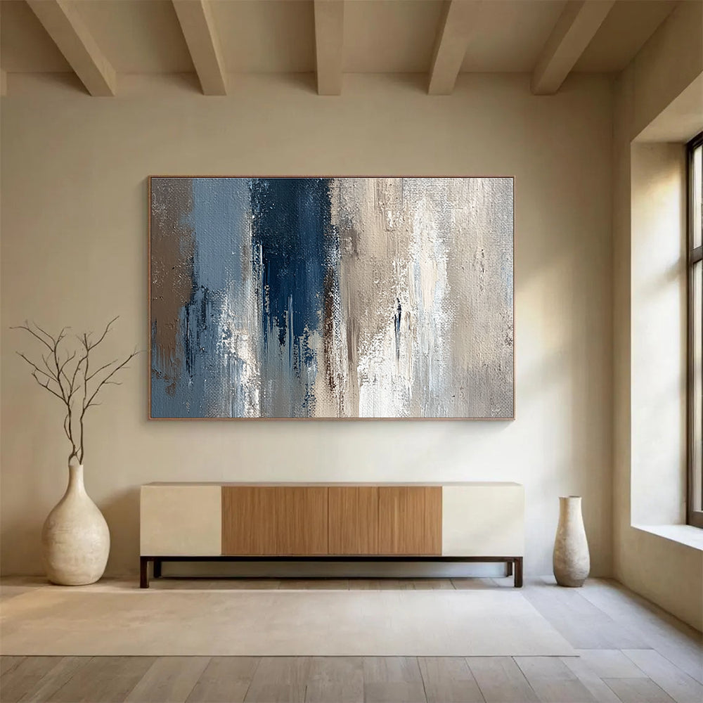 Blue and Gray Texture Abstract Painting with Layered Brushstrokes ABS274