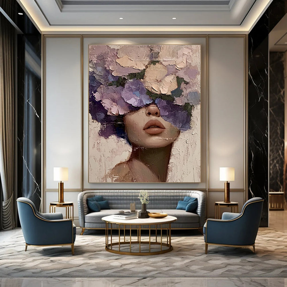 Woman with Purple Floral Veil Painting for Romantic Interiors HENG329