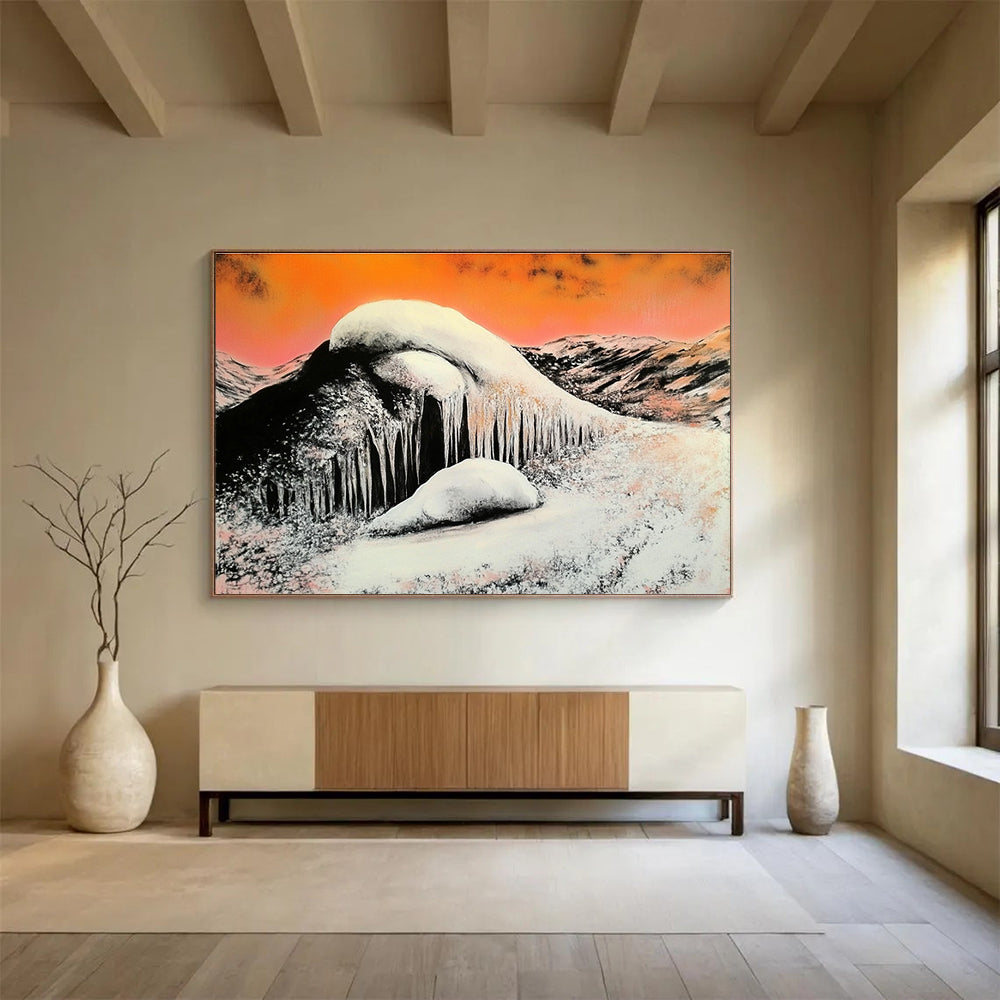 Snowy Mountain with Icicles: Stark Winter Beauty Abstract Painting ABS160
