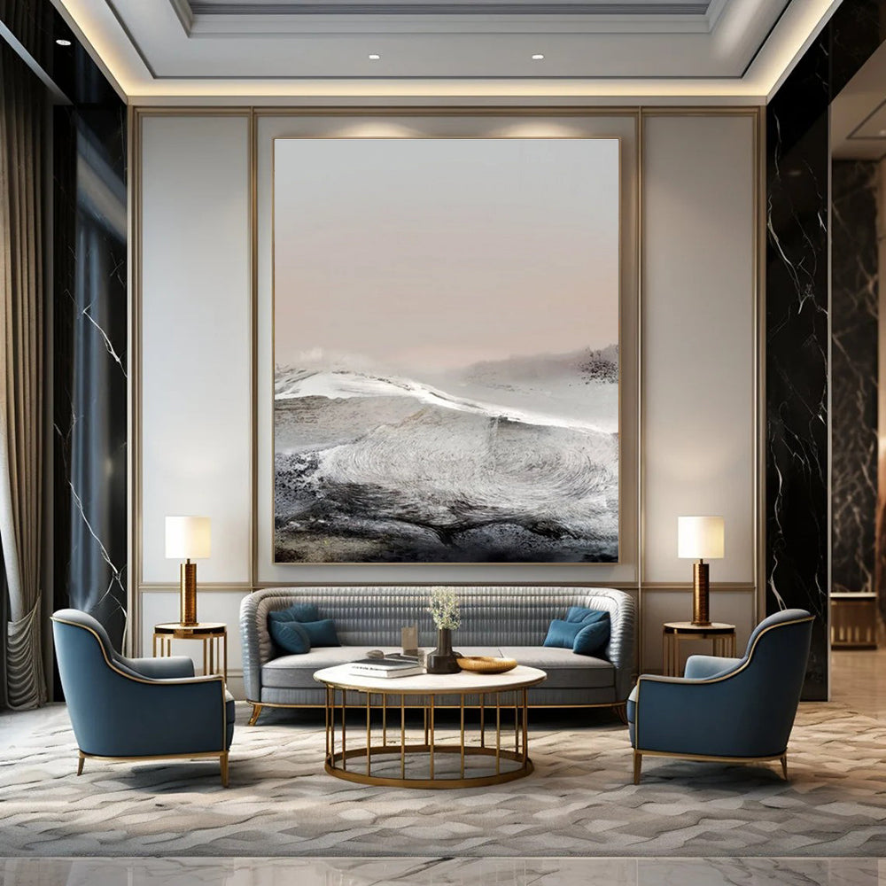 Monochromatic Landscape Abstract Painting for Minimalist Meditation Spaces HENG178