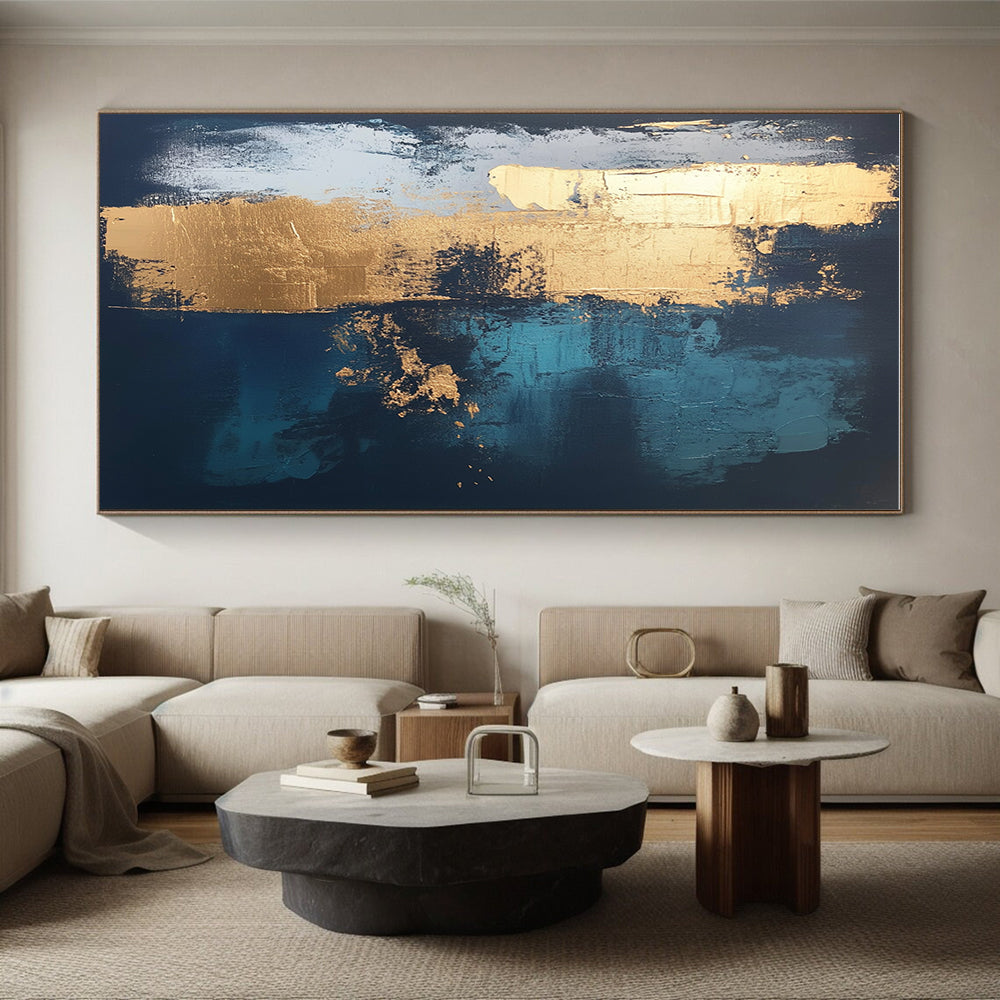 Dark Blue - Gold Abstract Painting with Mysterious Elegance WINK372