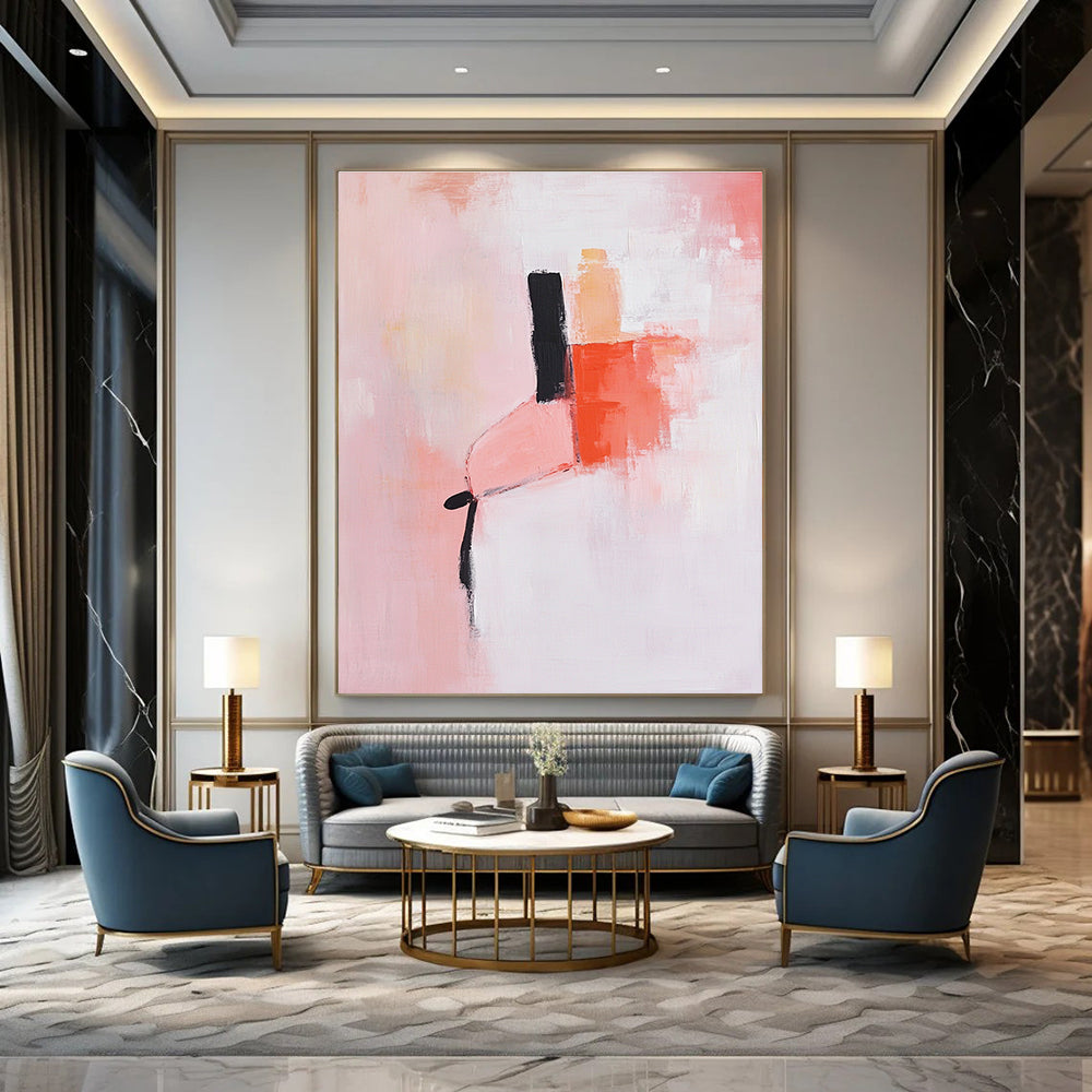 Pink - Toned Abstract Painting with Minimalist Shapes GAB0870