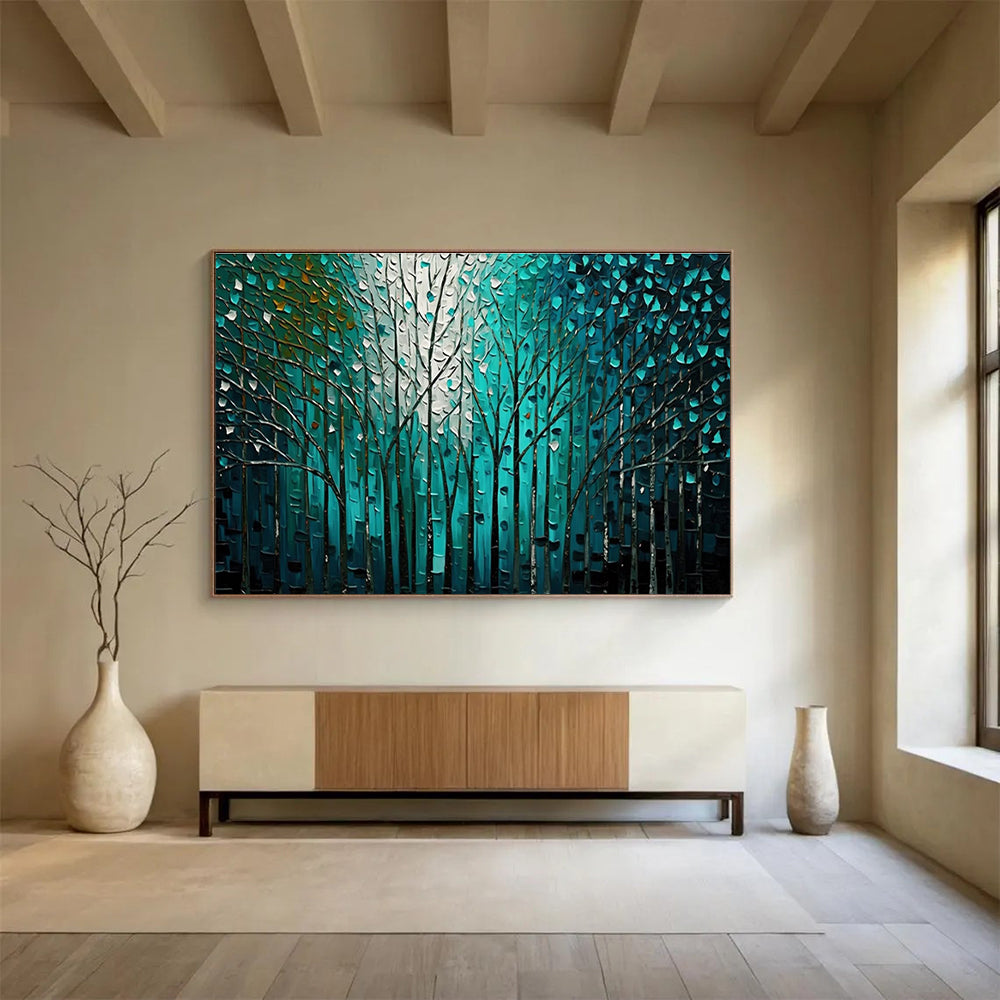 Blue Forest Trees Abstract Painting for Nature - Inspired Offices YHT311