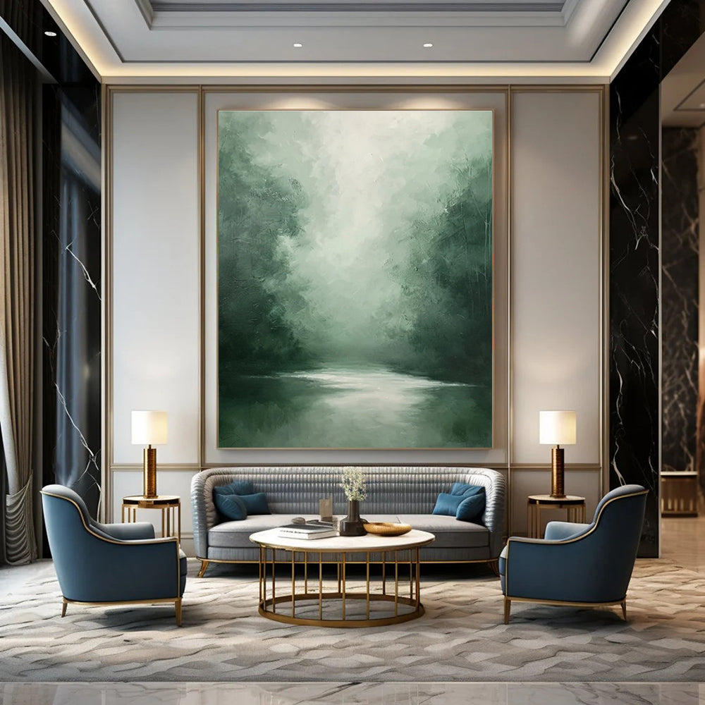 Misty Forest River Abstract Painting for Yoga Studio Relaxation Zones HENG024