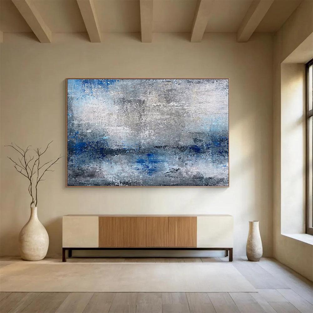 Gray and Blue Abstract Textures Painting for Serene Office Environments YHT341
