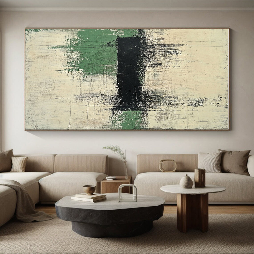 Black Green White Abstract Painting with Textured Simplicity WINK561