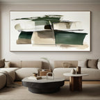 Green Beige Abstract Painting with Layered Geometry WINK560