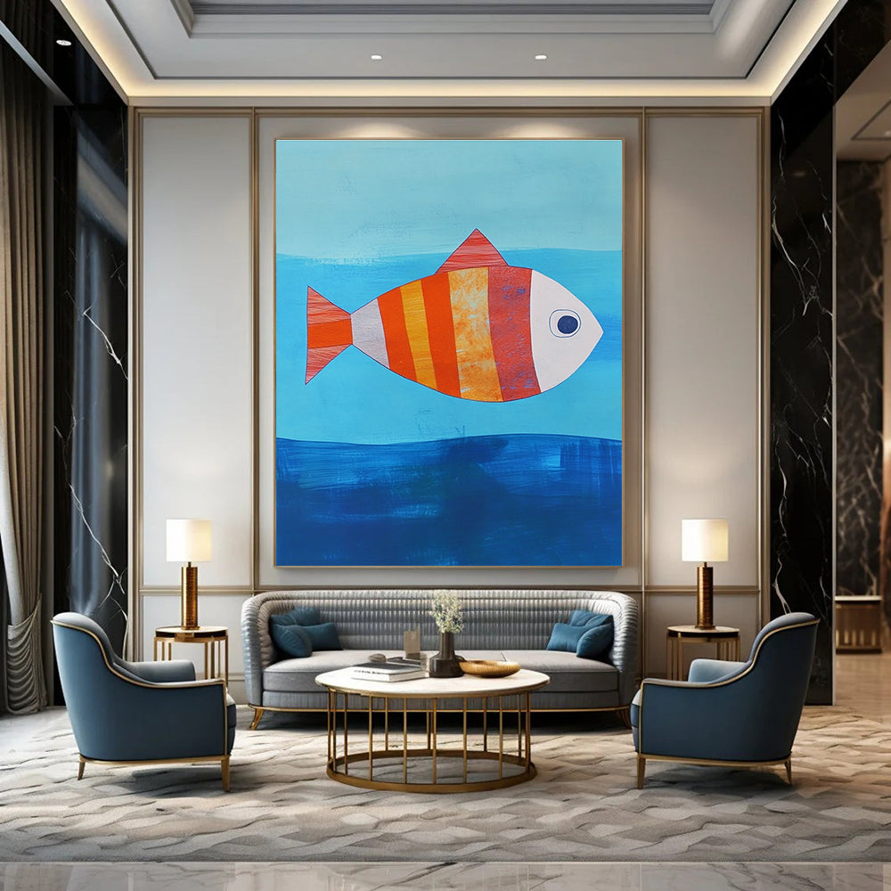Striped Fish Abstract Painting of Whimsical Sea Life GAB0128