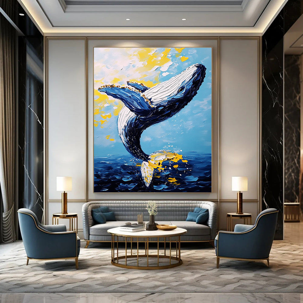 Leaping Whale in Color - Expressive Impasto Sea Art GAB0392