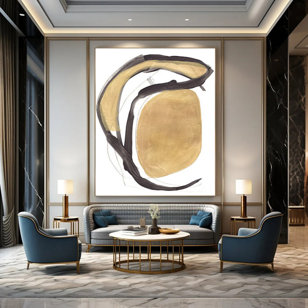 Luxe Gold - Black Abstract Forms Art for Opulent Entrances HENG223
