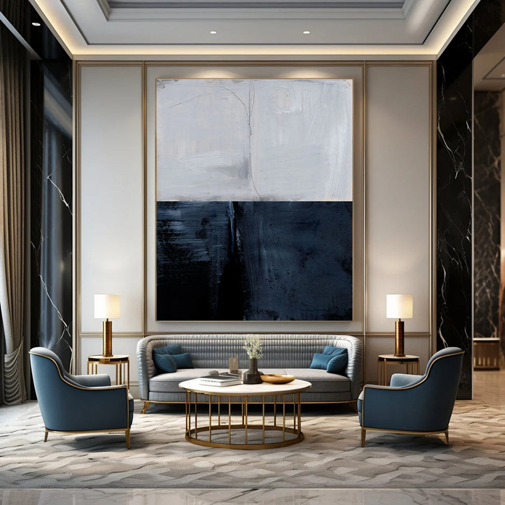 Two - Tone Gray Abstract Painting for Sophisticated Home Libraries HENG206