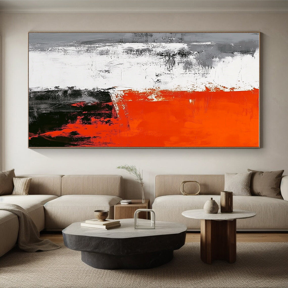 Red Gray White Abstract Painting with Bold Contrast WINK450