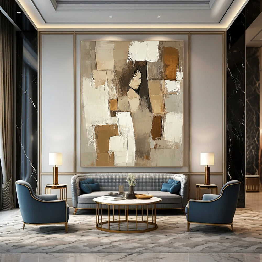 Cubist Figure in Neutrals - Modern Abstract Figurative Art GAB0445