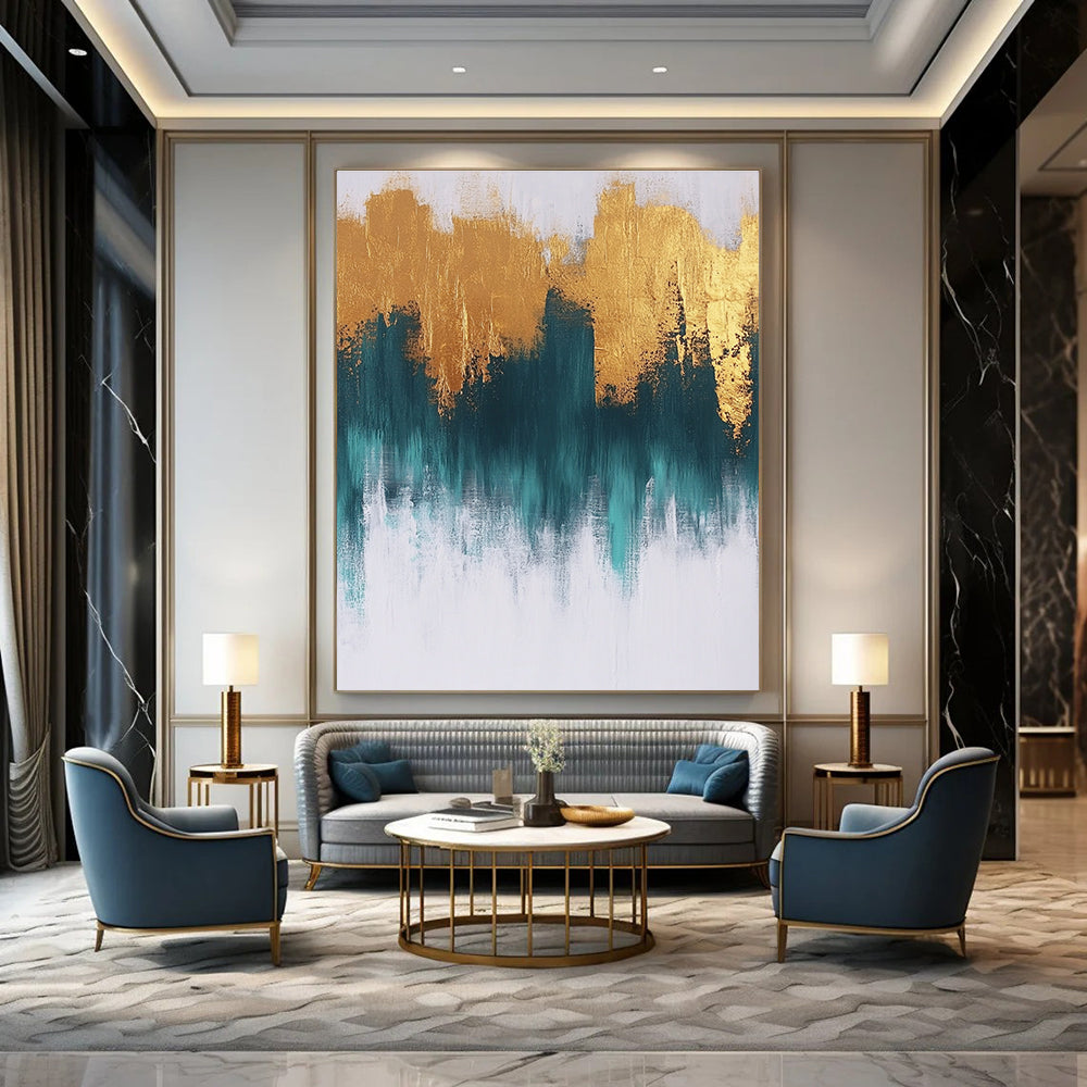 Golden and Teal Abstract - Luxurious Color - Block Art GAB0503